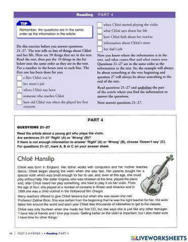 Ket extra test 2 reading part 4, 5, 6
