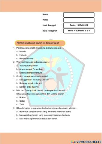 Kelas 2 SD-ULANGAN HARIAN TEMA 7 SUBTEMA 3 DAN 4