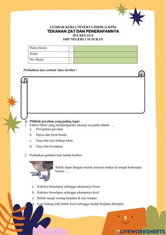 E-LKPD Tekanan Zat dan Penerapannya