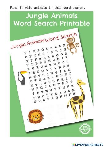 Worksheet for searching wild animals