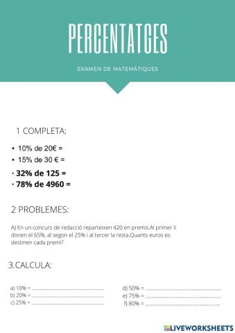 Examen percentatges