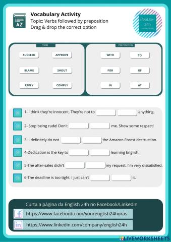 Vocabulary Activity- Verbs followed by preposition