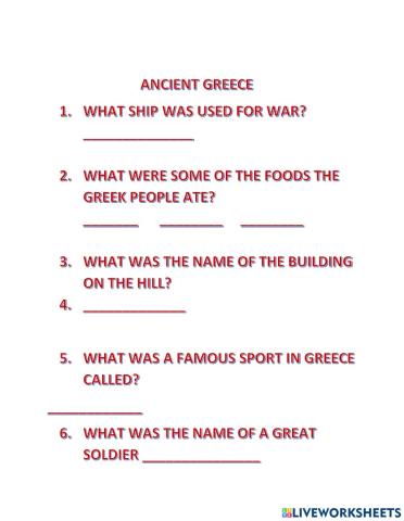 Ancient greece worksheet