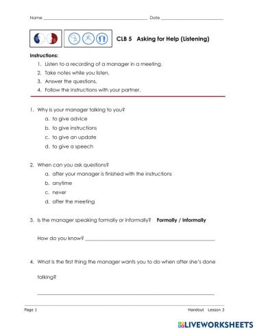 Work Strategies - Asking for Help (listening)