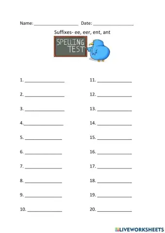 Spelling: Suffies ant, ee, ent , eer