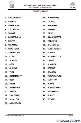 Spelling bee vocabulary