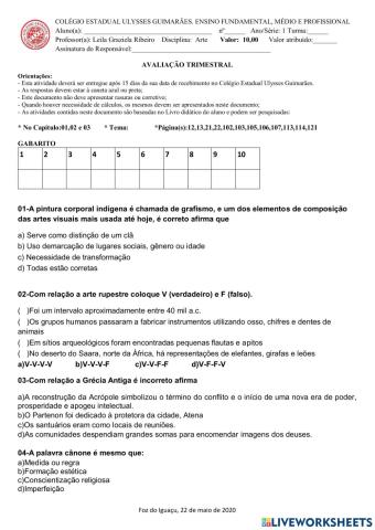 Arte - avaliação trimestral