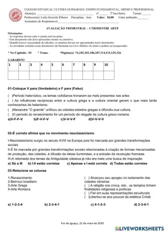 Arte - avaliação trimestral