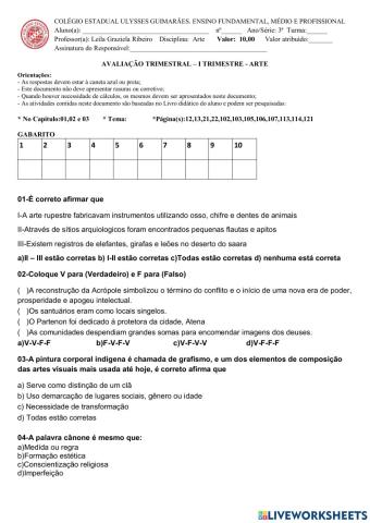 Arte - avaliação trimestral