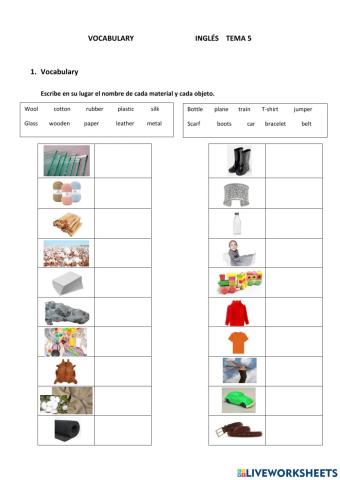 Vocabulario de materiales