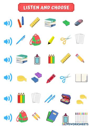 Listen and choose the school supplies