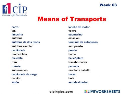 Means of transport Week 63