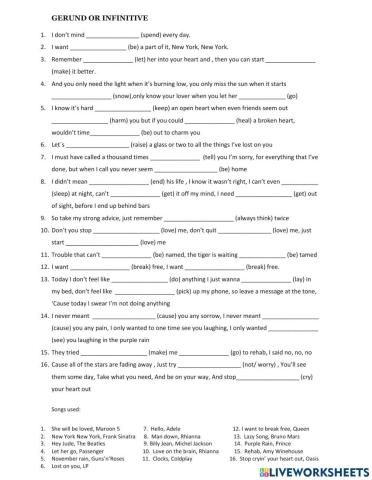 Gerunds and infinitives song