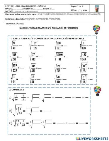 2° año tp n°5- radicación con fracciones