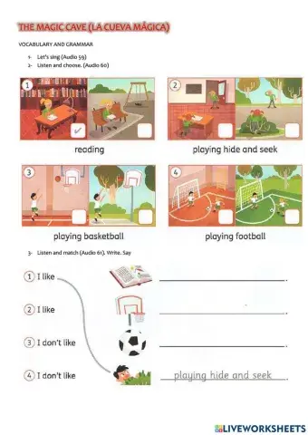 The magic cave- vocabulary and grammar