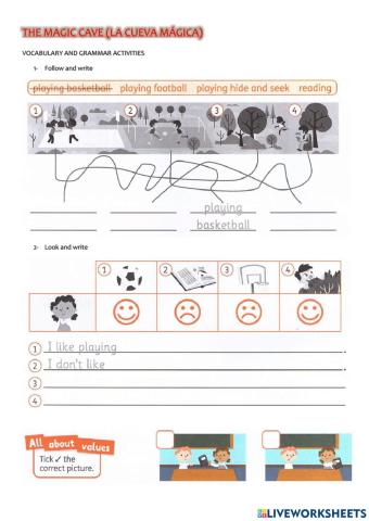 The magic cave - vocabulary and grammar activities