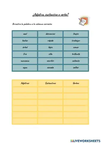 Adjetivos, sustantivos y verbos