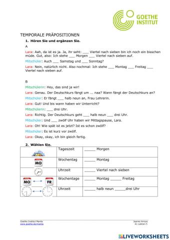 Temporale Präpositionen am um von bis