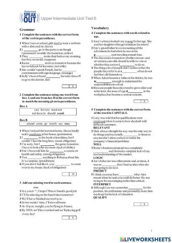 A.s. upper intermediate unit 6 test
