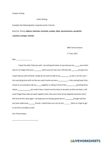 Friendly letter completion