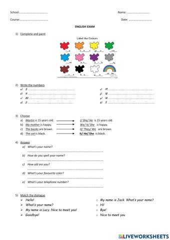 Colours, numbers, personal pronouns