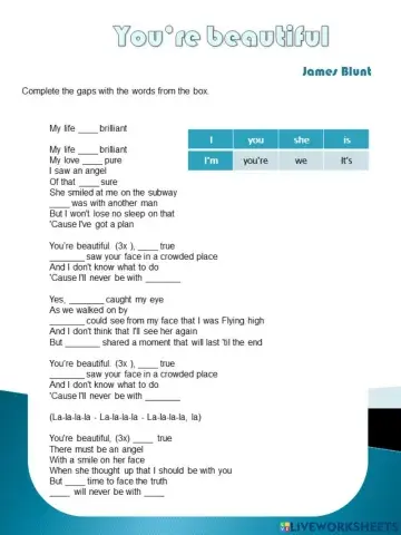 Listening:You're beautiful by James Blunt