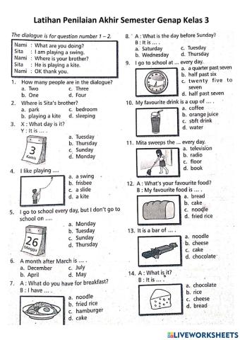 Latihan PAS Bahasa Inggris K3 Semester Genap