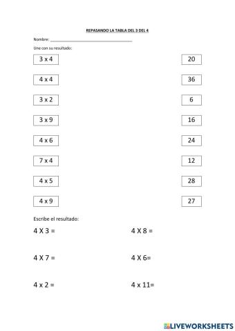 Tabla del 3 y del 4