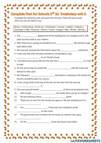 Complete First for Schools Unit 3. Vocabulary