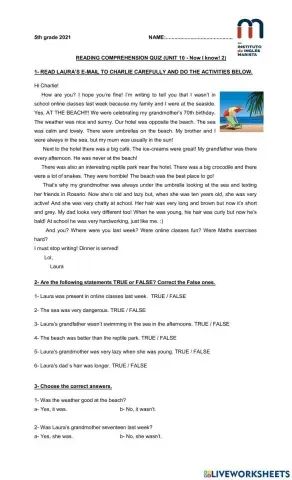 Reading Quiz Unit 10