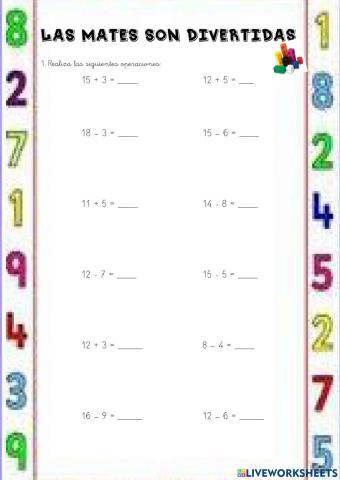 SUMAS Y RESTAS - cálculo mental