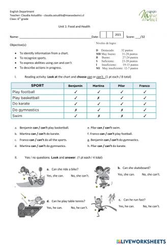 Unit 1: Food and Health