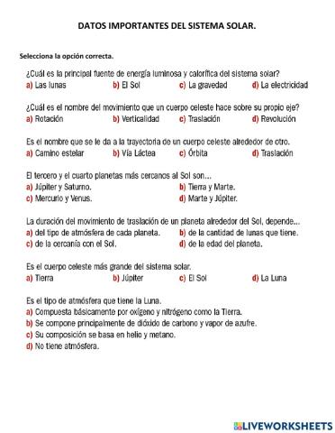 Características del Sistema Solar