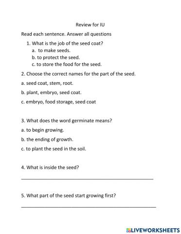 Seeds and Insect Review