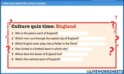 Culture quiz time england macmillan tiger 6