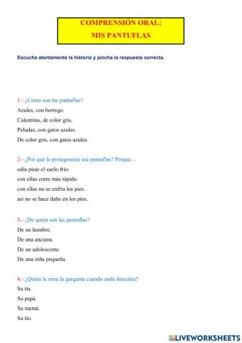Comprensión oral: mis pantuflas