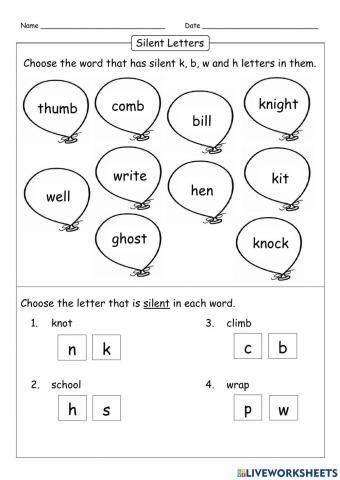 Silent Letters Worksheet - Phonics
