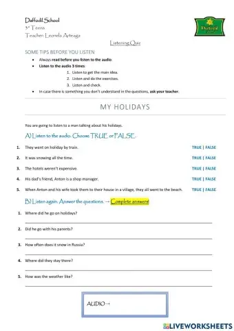 Listening - My holidays