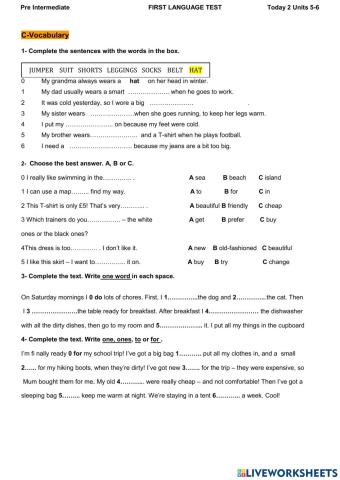 First language test pre intermediate 1