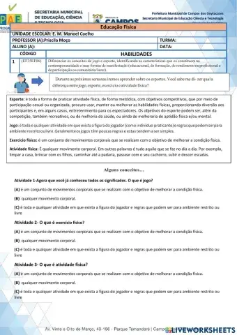 Atividade física x Exercícios físicos