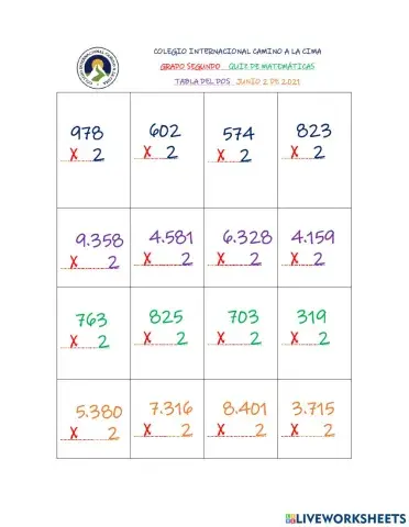 Quiz tabla del dos tres y cuatro cifras