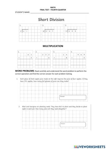 Math final test - 4th grade