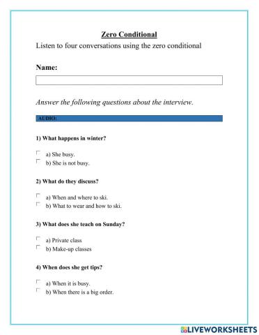 Zero Conditional LISTENING QUIZZ