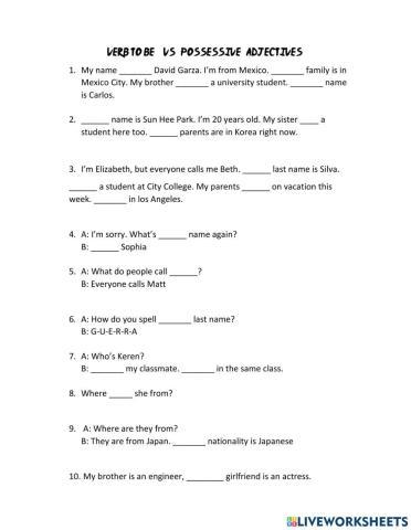 Possessive adjectives and verb to be