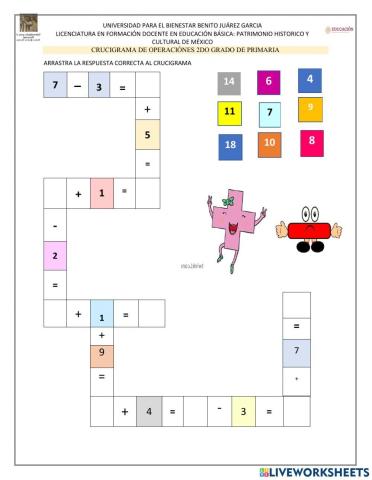 Crucigrama de la suma y resta