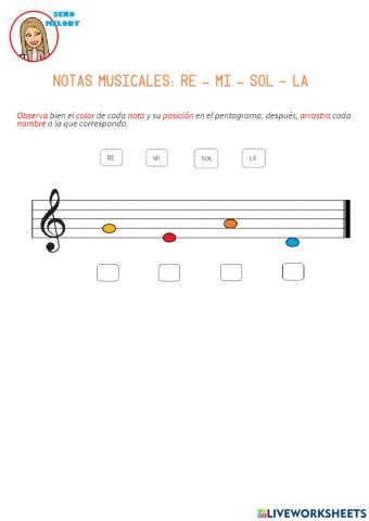 Notas musicales: re - mi - sol - la