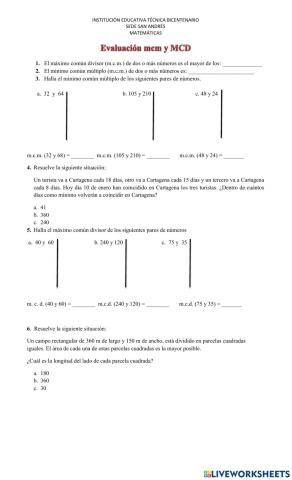 Mínimo común múltiplo y máximo común divisor