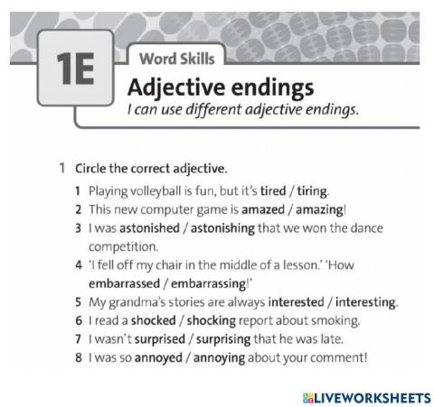 Adjectives ending -ed - -ing