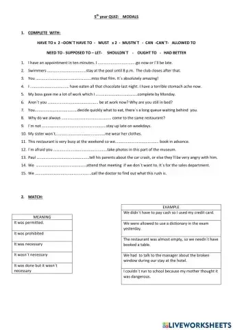 Quiz :Modal auxiliary verbs and more