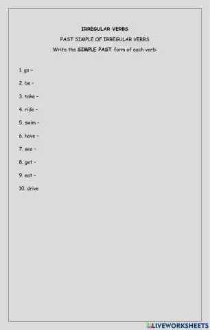 IRREGULAR VERBS WORKSHEET